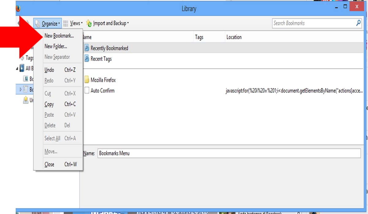 Bookmark Menu on facebook